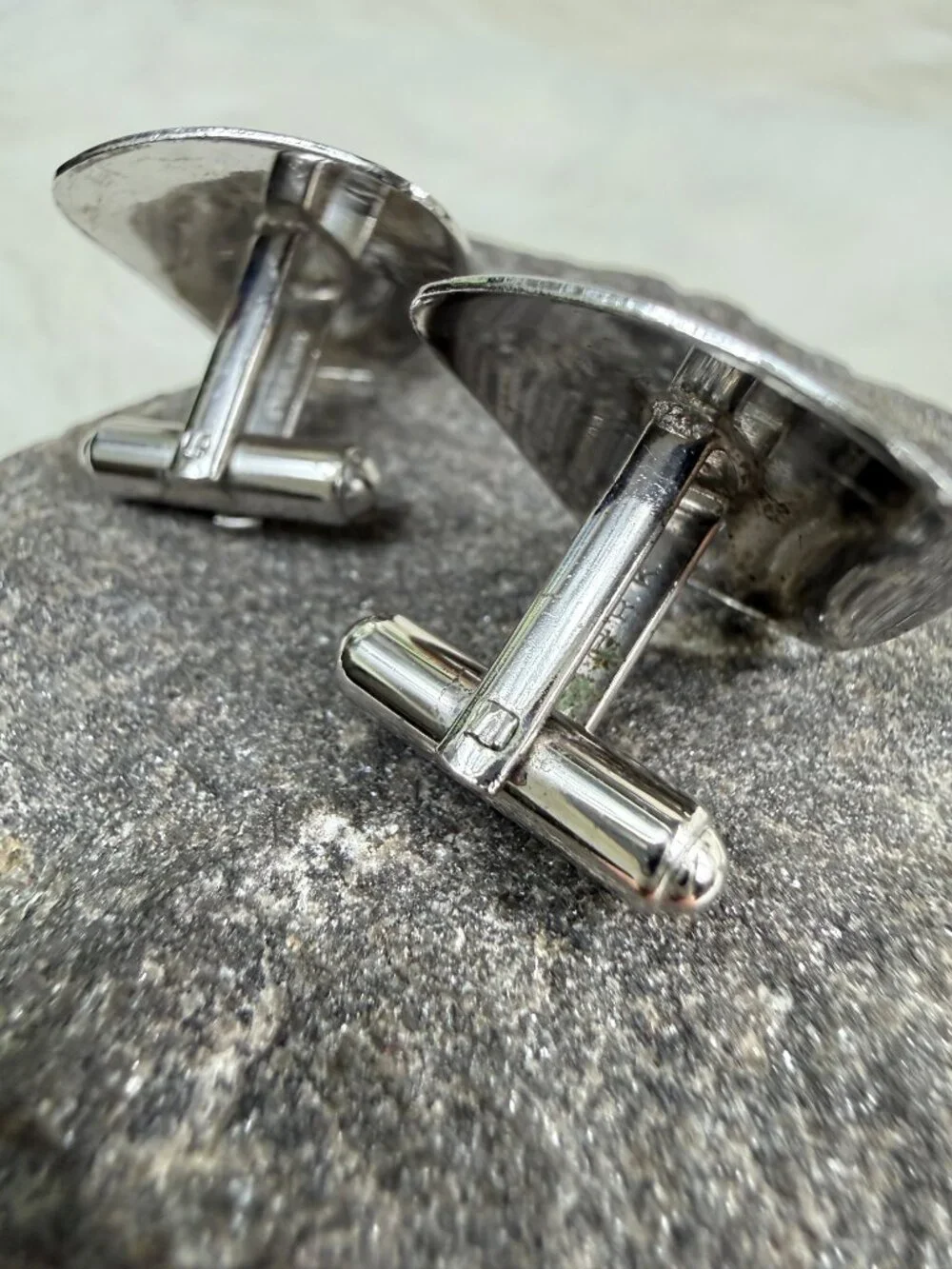 P.R.K. 925 Sterling Silver Vintage Engraved Cufflinks  Square Diamond Cut Design